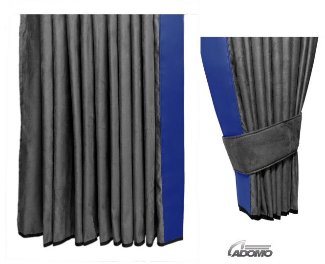 2 Seitengardinen für MAN TGX, TGS ab 2020 grau - blau OHNE oder MIT old skool 