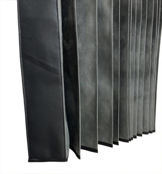 LKW Gardinen in Plissee-Look mit 2 Rückhalterbändern und Frontscheibenborde , grau-schwarz 