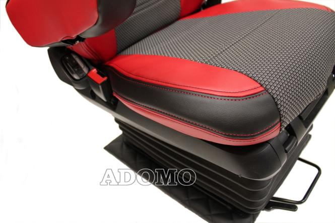 Lkw Sitzbezüge aus Kunstleder für Actros L MP5 und MP4 Beifahrersitz klappbar rot 2 Armlehnen Old Skool 