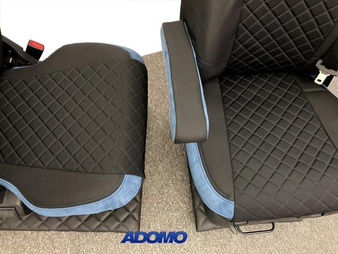 Lkw Sitzbezüge für Actros L ab 2022 MP5 MP4 Beifahrer klappbar blau 4 Armlehnen 