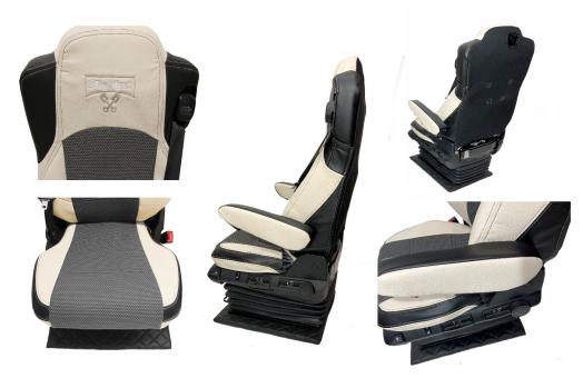 Lkw Sitzbezüge aus Kunstleder für Actors L ab 2022 MP5 MP4 Beifahrer klappbar beige 4 Armlehnen Old Skool 