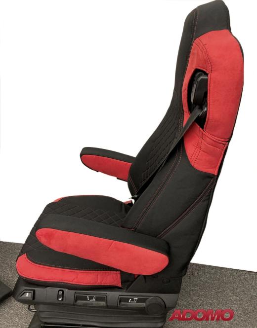 Lkw Sitzbezüge für Actros L ab 2022 MP5 MP4 Beifahrer klappbar rot 4 Armlehnen 