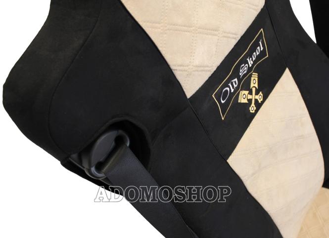 Sitzbezüge für Actros L ab 2022 MP5 MP4 schwarz-beige Beifahrersitz klappbar Old Skool 8cm