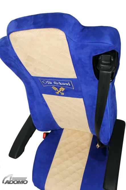 Sitzbezüge für Actros L ab 2022 MP5 und MP4 Beifahrersitz luftgefedert blau-beige Old Skool 