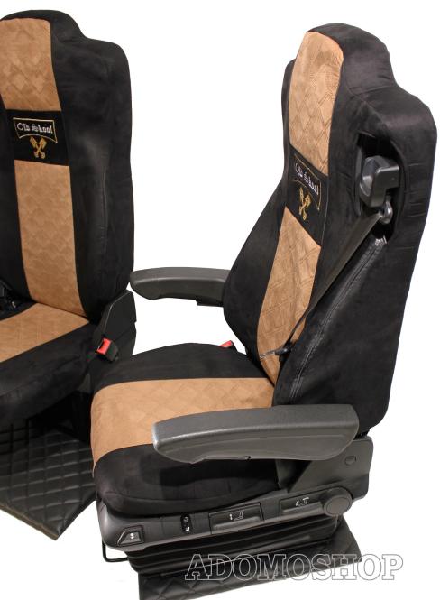 Sitzbezüge für Actros L ab 2022 MP5 und MP4 Beifahrersitz luftgefedert schwarz-braun Old Skool 