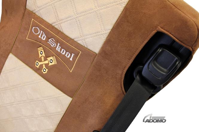 Sitzbezüge für Actros L ab 2022 MP5 und MP4 braun-beige Beifahrersitz klappbar Old Skool 