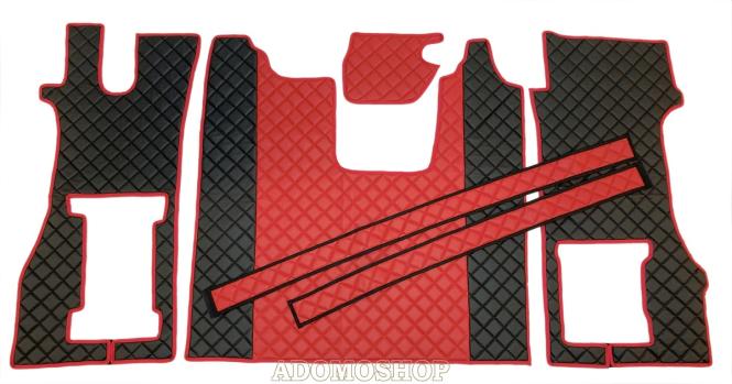 Kunstleder Fußmatten für SCANIA R ab 2017 Die neue R-Baureihe, klappbarer Beifahrersitz in schwarz-rot 