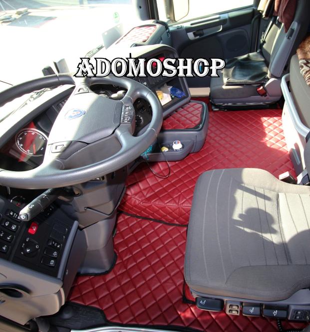 Fussmatten aus Kunstleder für Scania R ab 2013 mit neuem Recarositz in bordorot Luftgefedert 