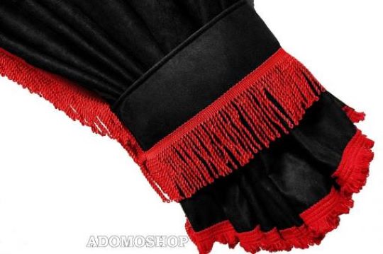 Lkw Gardinen für Renault T, schwarz-rot, gratis Gardinenhaken 