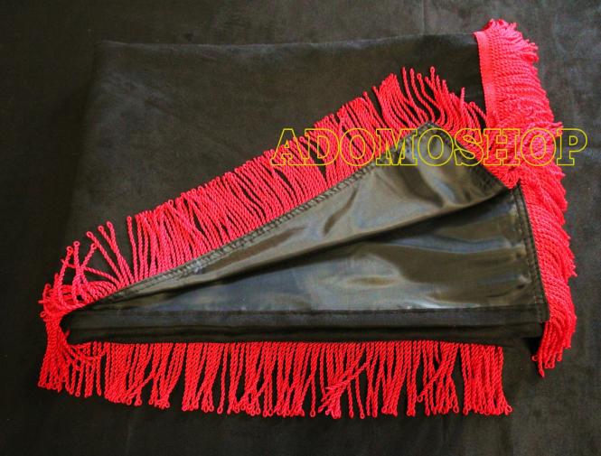 Lkw Gardinen mit Bettvorhang für Renault T schwarz-rot-gerade Fransen, Gleiter gratis  