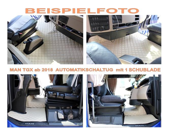 Kunstlederfußmatten für Man TGX ab 2018, mit 1-er Schublade, braun 