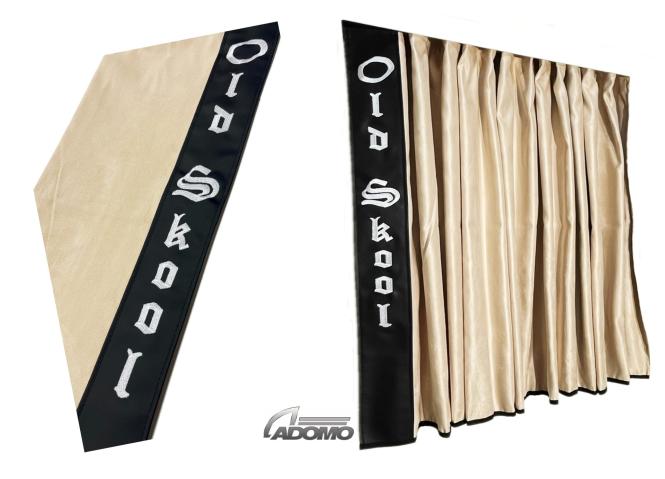 2 Seitengardinen für Iveco S-Way, Hi-Way, Stralis beige- schwarz OHNE oder MIT old skool 