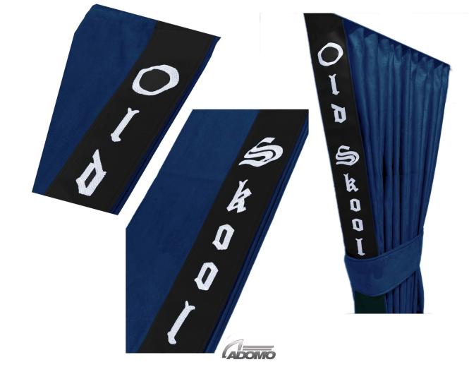 2 Seitengardinen für DAF XF 106 dunkelblau - schwarz OHNE oder MIT old skool 