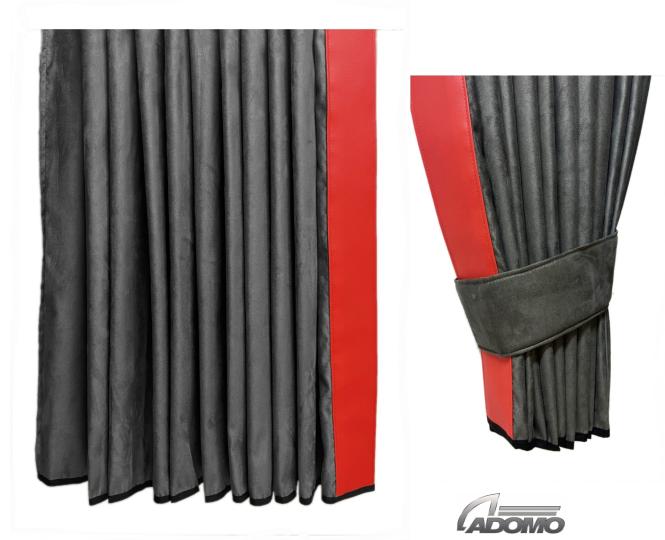 2 Seitengardinen für Scania R ab 2010 grau - rot OHNE oder MIT old skool 