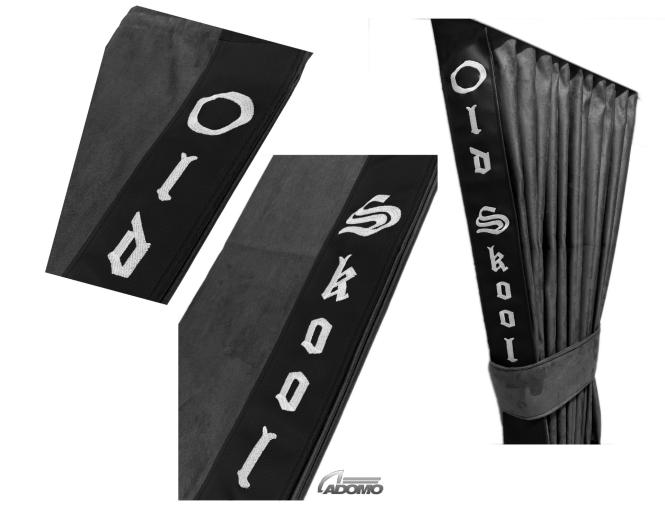 2 Seitengardinen für DAF XF 106 grau - schwarz OHNE oder MIT old skool 