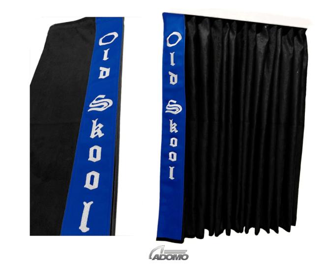 2 Seitengardinen für Volvo FH, FH4, FH5 schwarz - blau OHNE oder MIT old skool 