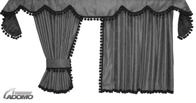 Gardinen für Iveco S-Way, Hi-Way, Stralis Grau-Schwarz Pompoms/Kugel 