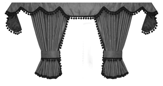 Gardinen für Scania S ab 2017 grau - schwarz Pompoms / Kugel MIT Borde