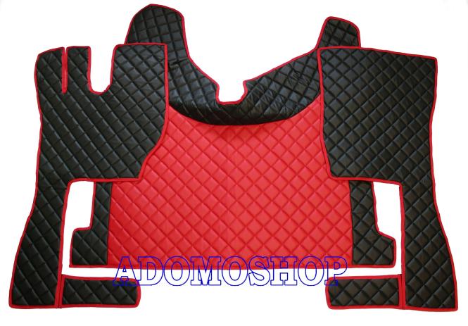 Kunstlederfußmatten mit Sitzsockel für Volvo FH4, FH5 schwarz-rot-matt 