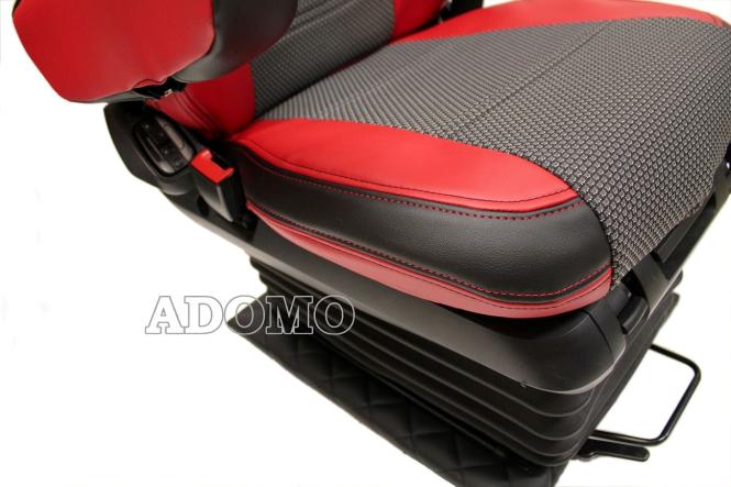 Lkw Sitzbezüge aus Kunstleder für MP5 MP4 ACTROS L ab 2024 Beifahrersitz klappbar 4 Armlehnen schwarz-rot OHNE LOGO 