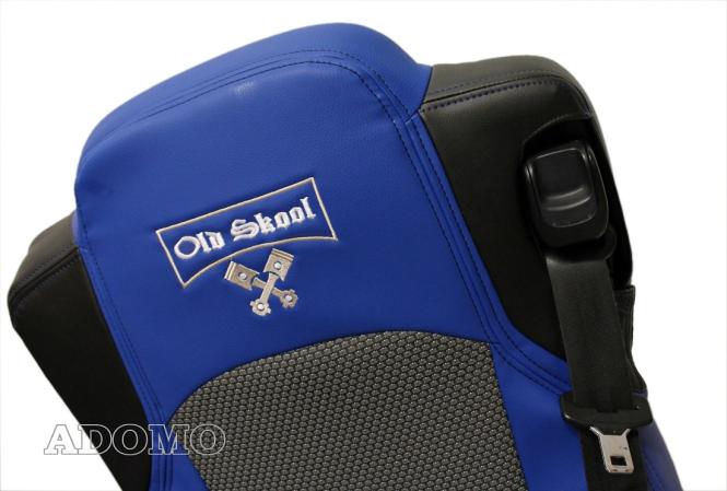 Lkw Sitzbezüge aus Kunstleder für Actros L ab 2022 MP5 und MP4 Beifahrersitz klappbar blau 2 Armlehnen Old Skool 