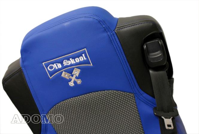 Lkw Sitzbezüge aus Kunstleder für Actros L ab 2022 MP5 und MP4 Beifahrersitz klappbar 4 Arml. blau-schwarz Old Skool 