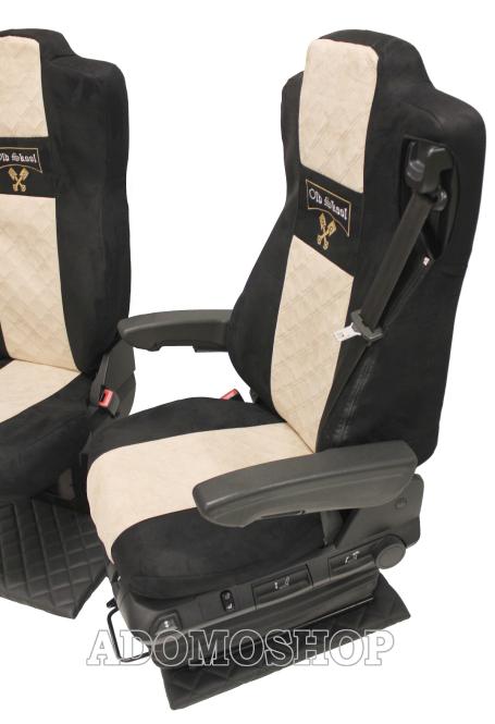 Sitzbezüge für Actros L ab 2022 MP5 und MP4 Beifahrersitz luftgefedert schwarz-beige Old Skool 