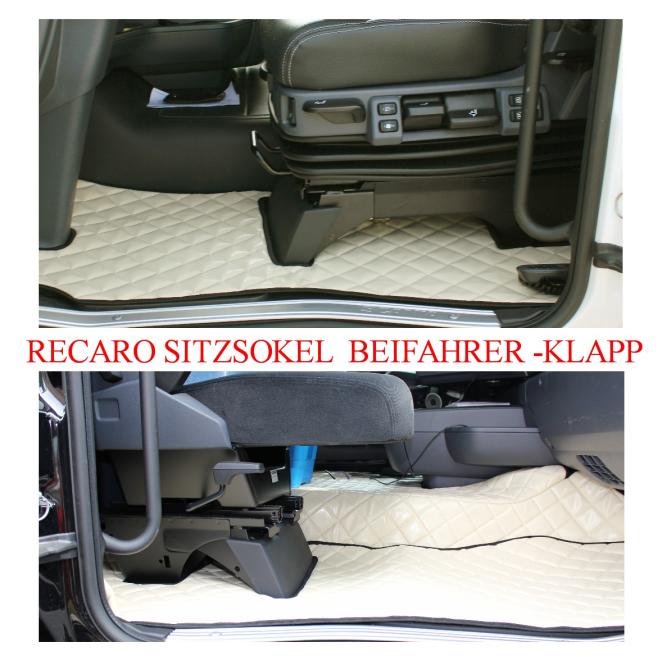 Fussmatten aus Kunstleder für Scania R ab 2013 mit neuem Recarositz in braun-beige klappbar 