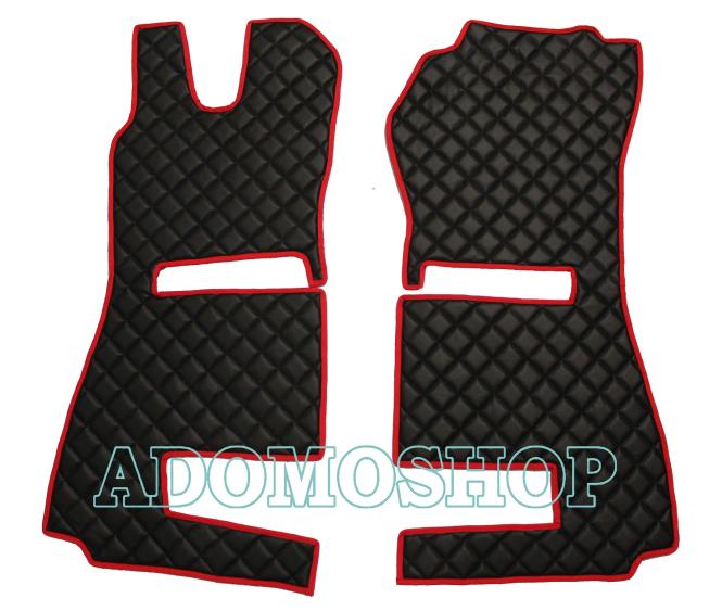 Fussmatten aus Kunstleder für Scannia R ab 2013 mit neuem Recarositz in schwarz-rot luftgefedert 
