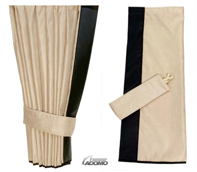 2 Seitengardinen für Iveco S-Way, Hi-Way, Stralis beige- schwarz OHNE oder MIT old skool 