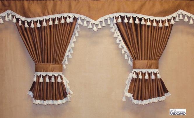 Lkw Gardinen für Scania S ab 2017, braun-weiß, gratis Gardinenhaken  