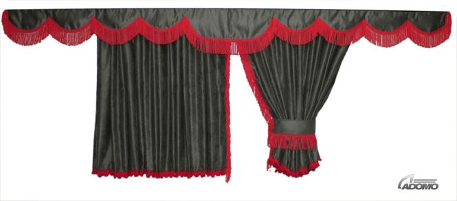 Lkw Gardinen für Scania S ab 2017 , grau-rot, gratis Gardinenhaken  