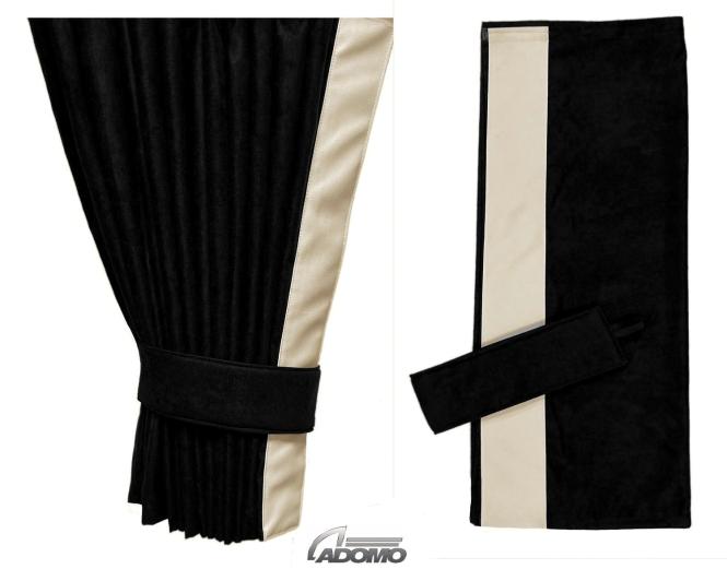 2 Seitengardinen für Iveco S-Way, Hi-Way, Stralis schwarz - beige OHNE oder MIT old skool 