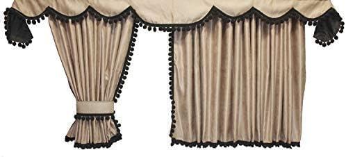 Gardinen für MAN TGX XXL und TGA XXL bis 2020 beige-schwarze Pompoms/Kugel 