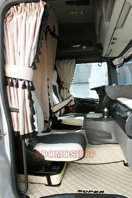 Kunstleder Fußmatten für SCANIA R ab 2017, klappbarer Beifahrersitz in beige, SUPER 