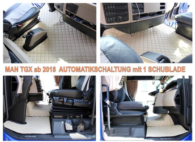 Kunstlederfußmatten für Man TGX ab 2018, mit 1-Schublade, beige-MATT 