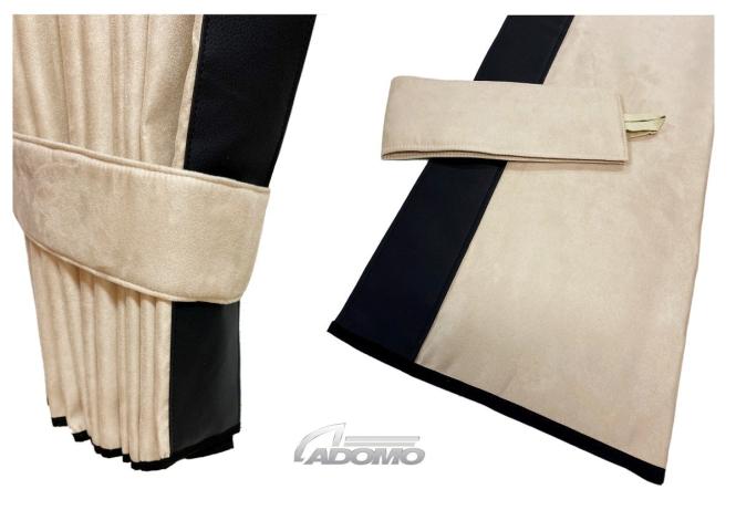 2 Seitengardinen für DAF XF 106 beige - schwarz OHNE oder MIT old skool 