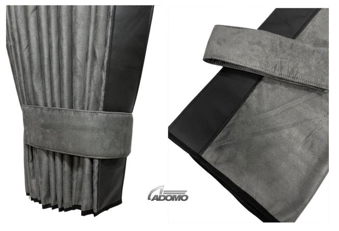 2 Seitengardinen für DAF XF 106 grau - schwarz OHNE oder MIT old skool 