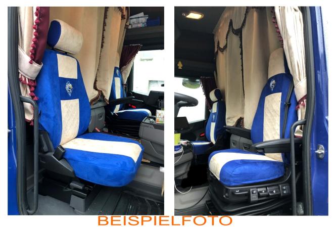 Sitzbezüge für Scania S und R New Generation ab 2017mit klappbarem Beifahrersitz-separate Kopfstütze, braun-beige 