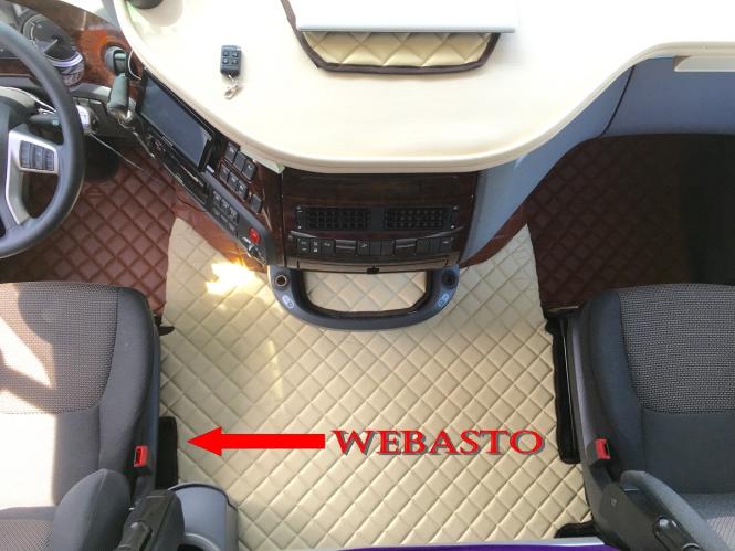 LKW Kunstleder Fußmatten für DAF XF 106 mit Sitzsockel in beige - braun matt 