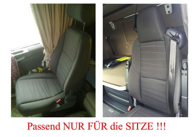 Sitzbezüge für Scania r ab 2015 bis 2017mit RECARO Sitzen, Beifahrersitz klappbar, schwarz-grau 