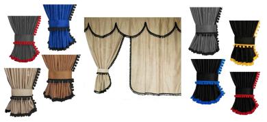 LKW Bettgardine Bettvorhang mit Pompons / Kugeln in verschiedenen Farben