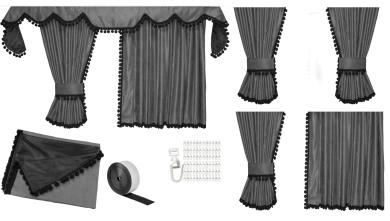 Gardinen für Volvo FH Aero FH5 ​​​​​​FH4 grau - schwarz Pompoms / Kugel