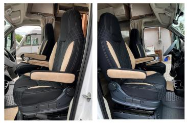 Wohnmobil Sitzbezüge für Fiat Ducato ab 2015, mit 4 Armlehnen, beige-schwarz