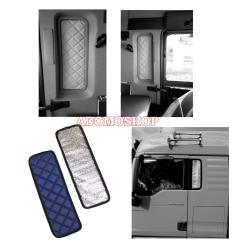Abdeckung für Seitenfenster aus Kunstleder für MAN TGX, TGA, TGS, TGL  in blau-matt/Alufolie