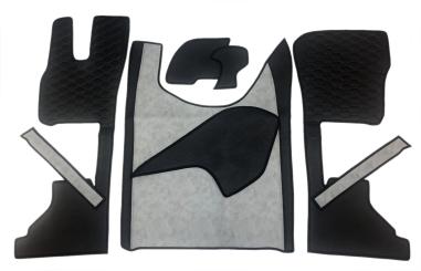 Kunstlederfußmatten mit Sitzsockel für DAF ab 2021 XG, XG+ luftgefedert grau - schwarz GLATT