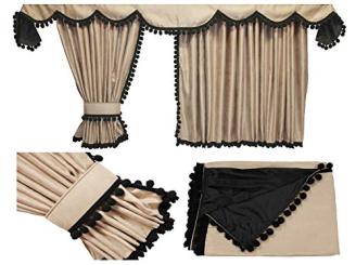 Gardinen für Renault T, Beige Schwarz Pompoms-Kugel