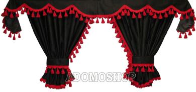 Scania R New Generation ab 2017 Gardinen, schwarz-rot, Fransen 6cm.