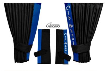 2 Seitengardinen für Scania S ab 2017 schwarz - blau OHNE oder MIT old skool