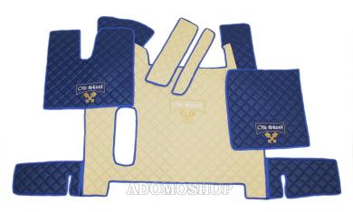Kunstlederfußmatten für Man TGX ab 2018 beige - blau Old Skool